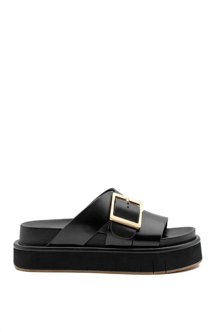 NEW PALOMA BARCELO women's palomitas demi leather platform sandal in black